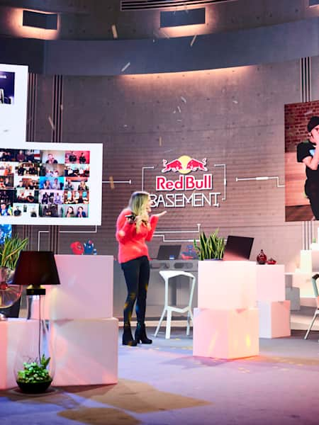 Daniel Cronin, Caroline de Moraes, Paramveer Bhachu and Joanna Power are seen during the Red Bull Basement Global Workshop in Vienna, Austria on December 13, 2020.