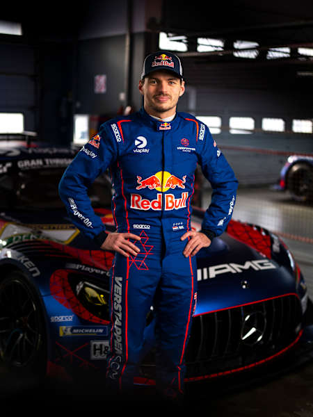 Max Verstappen stands beside the Mercedes-AMG GT3 car at the Nürburgring in Germany on 31 March 2026.