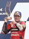 Jack Miller posing with his trophy at the MotoGP™ World Championship French GP in Le Mans, France on May 16, 2021.