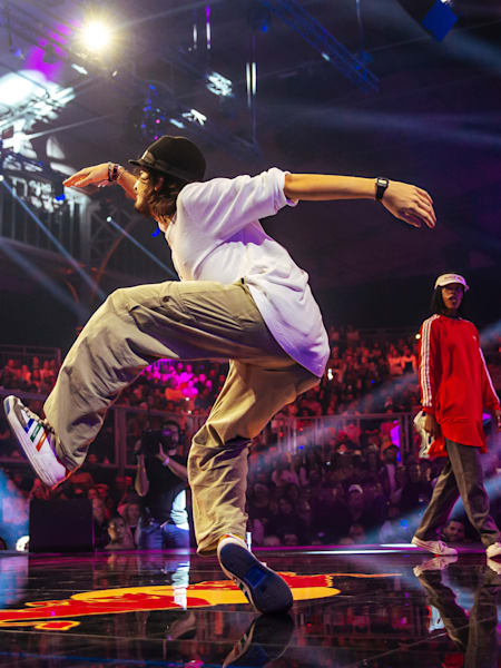 Tonini and Angyil battle at the Red Bull Dance Your Style World Final stage in 2019.