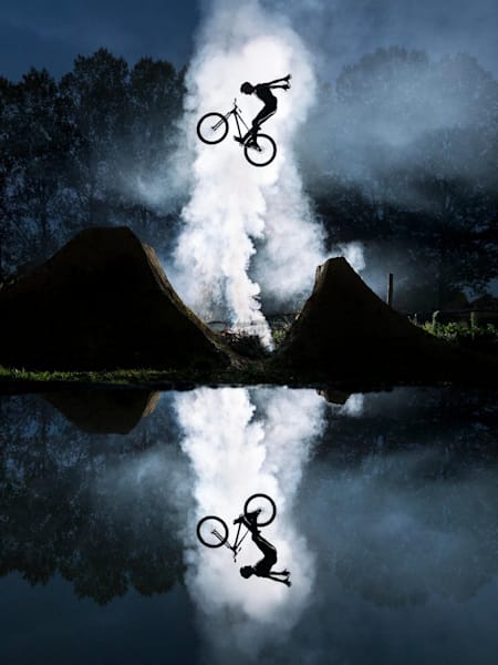 Jean-Baptiste Liautard, France, joins the big leagues with this mirrored shot of Jeremy Berthier at his trail in Bourgoin-Jallieu, France.