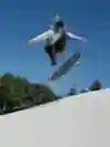 An image of a skateboarder in action at a skate park.