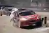Andreas Eriksson crashes into a bollard during the World Rally Cross championship