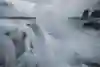 Will Gadd above an extremely icy Niagara Falls