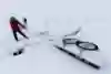 Stefan Glowacz pulls his sled across a crevasse.