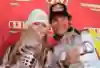 The Super-G winners of 2011-12, Lindsey Vonn and Aksel Lund Svindal, receive the globe at Schladming, Austria, on 15 March 2012.