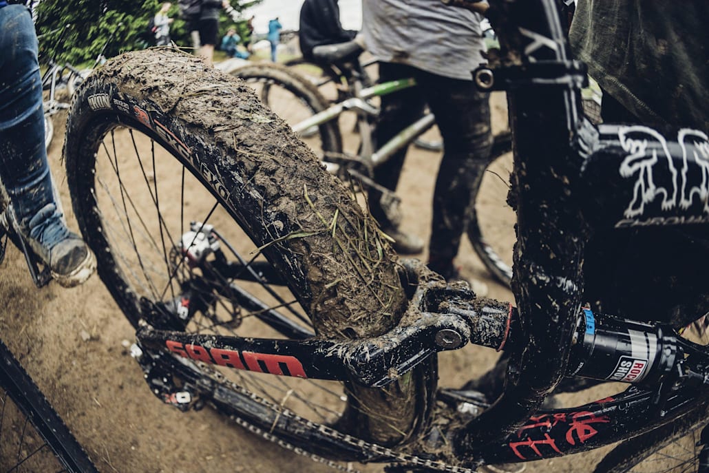Muddy mountain bike