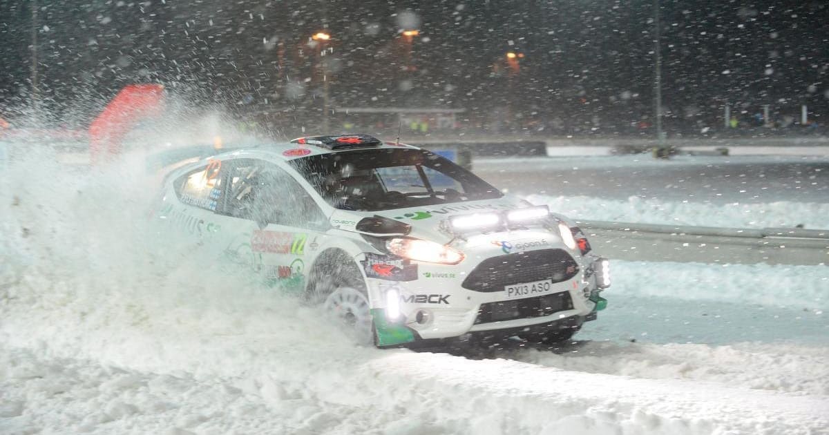 Riding the snowbanks at Rally Sweden 2014