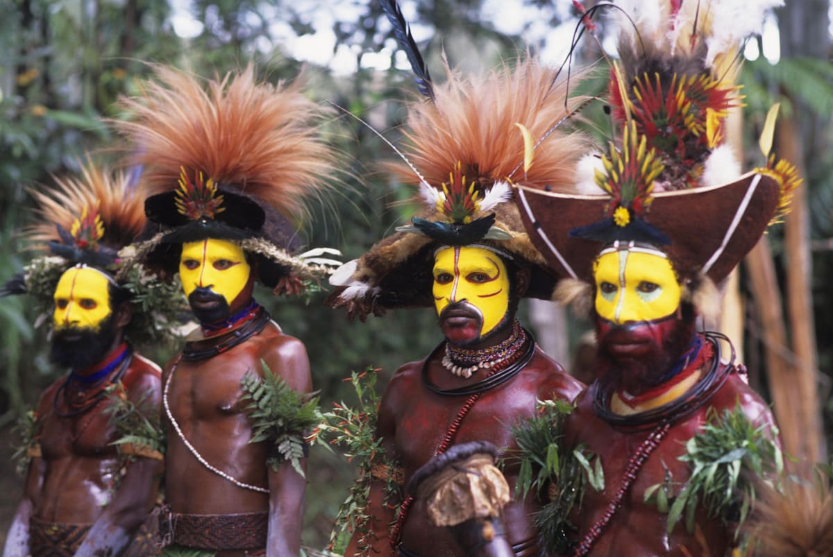 A group of Huli wigmen in Papa New Guinea
