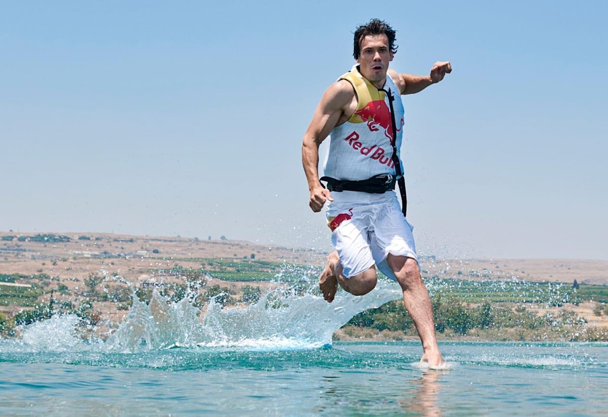 Polish Kite surfer Maciek Kozierski in the Sea of Galilee