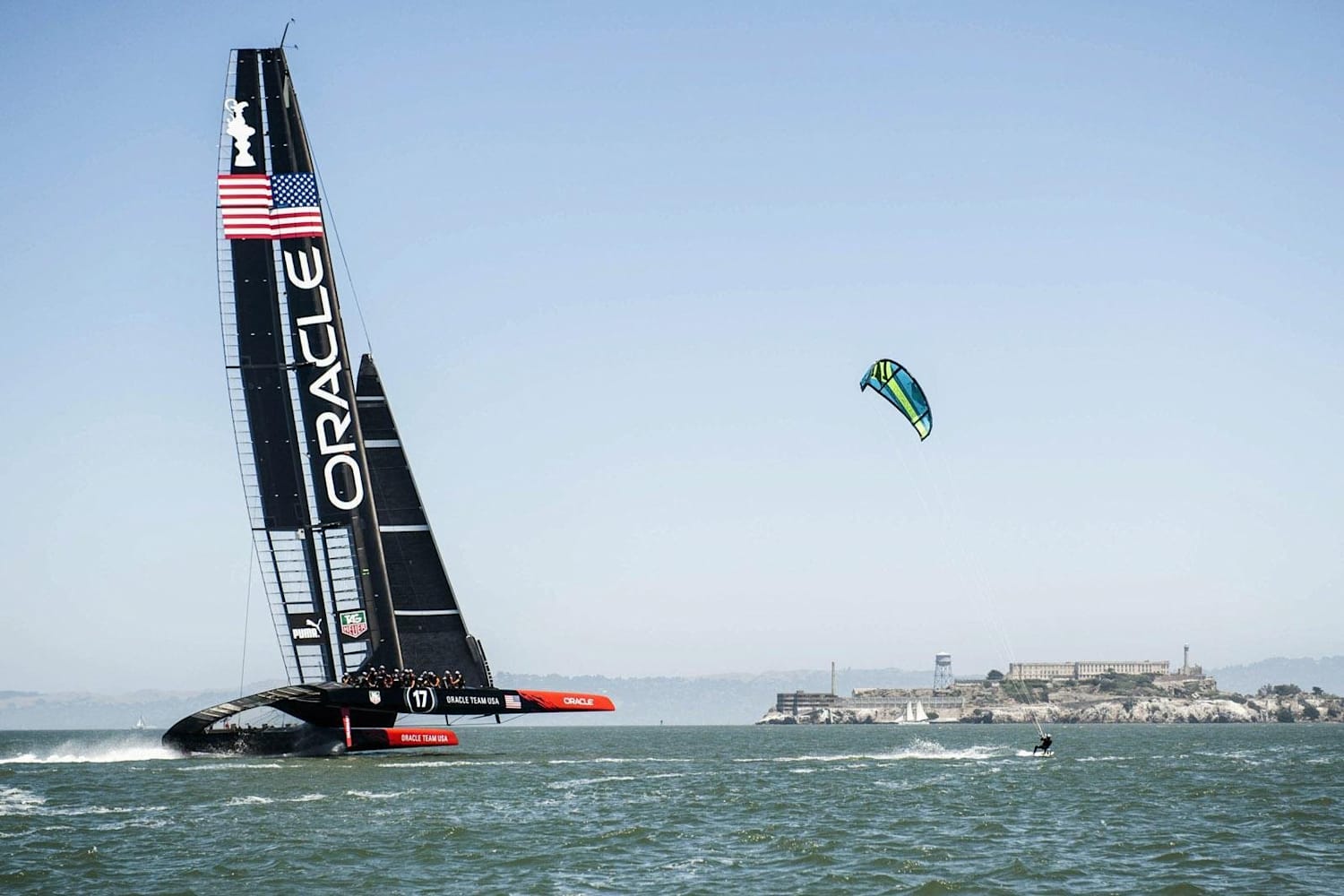 Kitesurfer Races America's Cup Catamaran in SF Bay