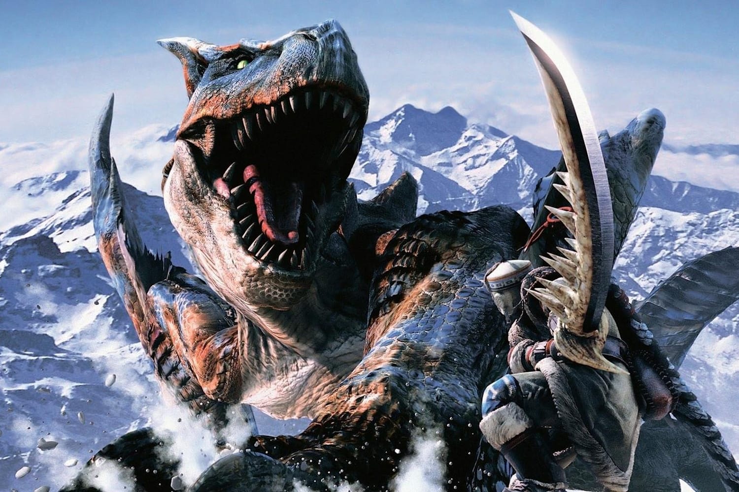 A modern and aesthetic digital artwork inspired by Monster Hunter Wilds, featuring hunters and monsters in a vibrant wild environment.