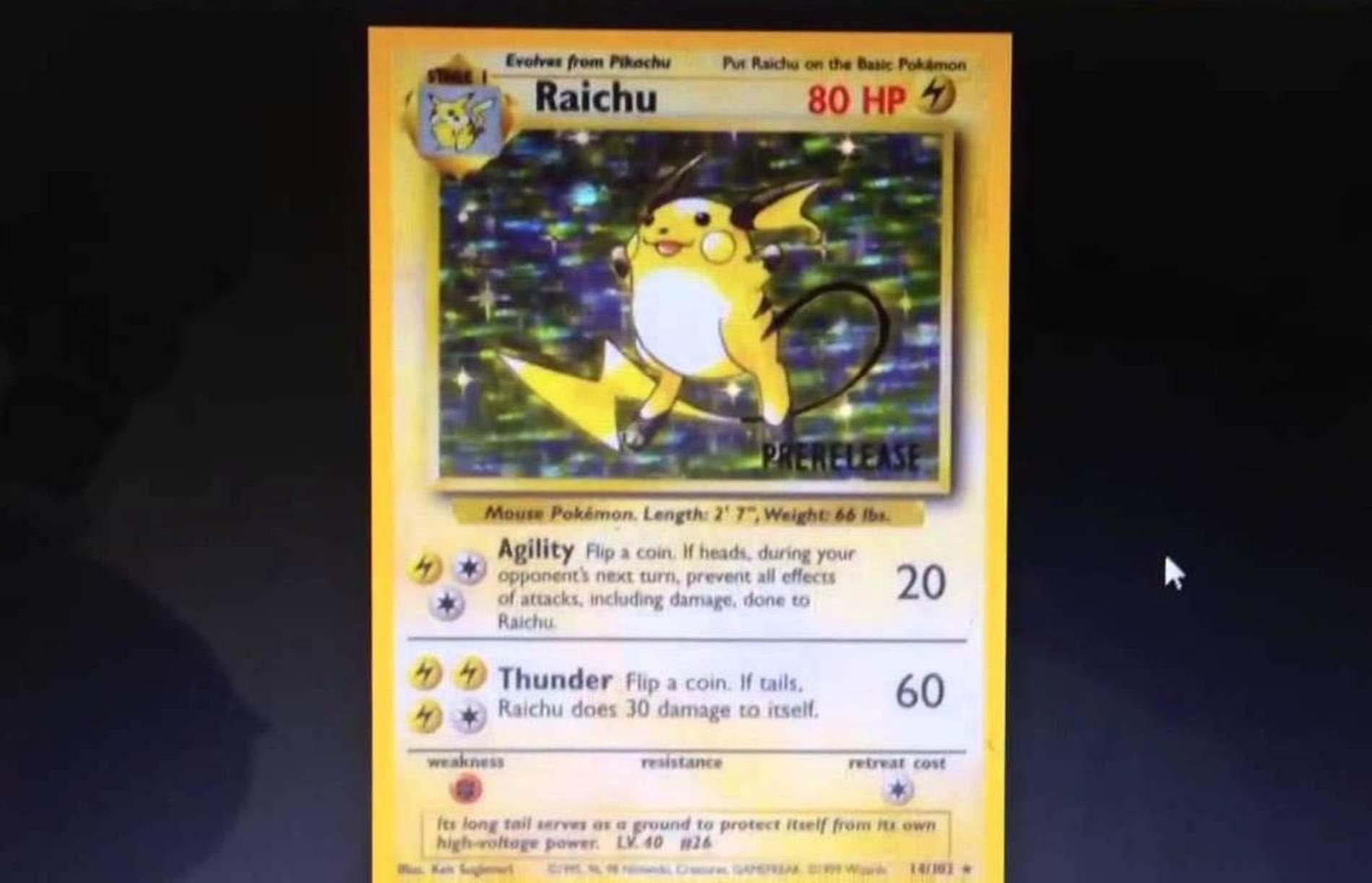 pre-release Raichu Pokémon Trading Card