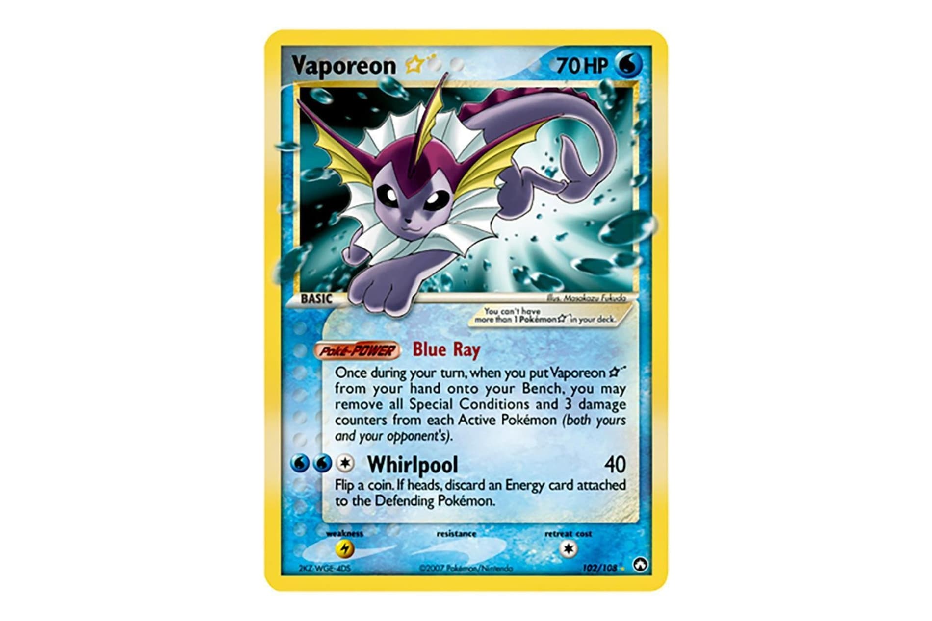 Vaporeon gold star Pokemon trading card