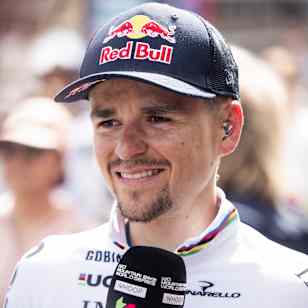 Tom Pidcock poses for a portrait at UCI XCO World Cup in Nove Mesto na Morave, Czech Republic on May 26, 2024 
