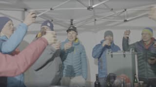 Red Bull Der Lange Weg athletes celebrate Bernard Hug's 45th birthday.
