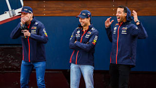 Max Verstappen, Daniel Ricciardo and Checo Perez race RC boats in the harbour of Monaco. Heads up, it is absolute chaos. 