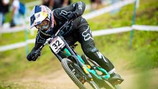Finn Isles flat out at the UCI MTB DH World Cup.