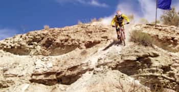 Taking a steep line at Red Bull Rampage.