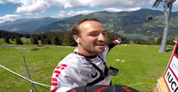 Claudio Caluori pauses at the top of the Lenzerheide DH course, which he helped to design.