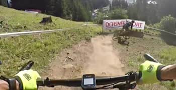 A POV image of an MTB rider at the UCI World Cup at Lenzerheide.