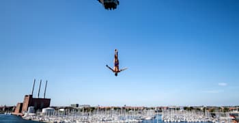 Jonathan Paredes in cliff diving action.