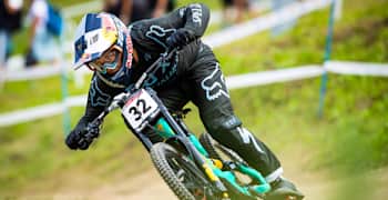 Finn Isles flat out at the UCI MTB DH World Cup.