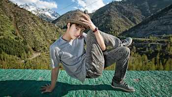 Red Bull BC One All Star Wing from Korea poses for a portrait at Shymbulak in Almaty, Kazakhstan, the day before judging Red Bull BC One Cypher Kazakhstan.