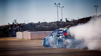 Ken Block with a Smoking Car during GRC LA