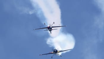 The Flying Bulls Aerobatics Team fly upside down