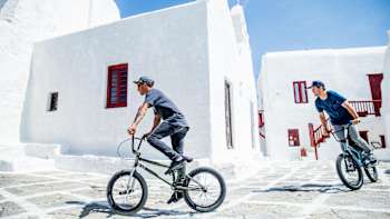 Panos Manaras and Sergio Layos ride in Aegean