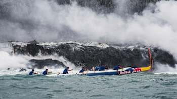 Paddling next to the lava
