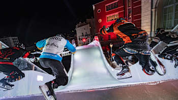 Kyle Croxall, Scott Croxall, Marco Dallago and Cameron Naasz compete at Red Bull Crashed Ice in Marseille