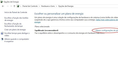 Alterando configurações do plano
