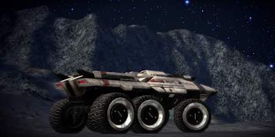 Mass Effect's Mako enjoys a planetside stroll on a starry night