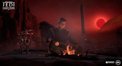 Cal und BD-1 machen Pause am Lagerfeuer. Star Wars Jedi: Fallen Order punktet mit einer spannenden und emotionalen Geschichte
