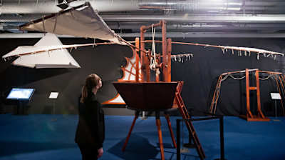 The 'Ornitottero Verticale', a flying machine by Leonardo da Vinci is presented during the exhibition 'Da Vinci - the genius' in Nuremberg, Germany.