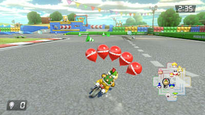 A screenshot of a 180 turn in Mario Kart 8 Deluxe's Battle Mode