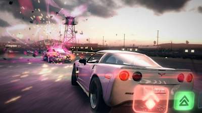 Check out the power-ups showing up behind the car A screenshot from Blur
