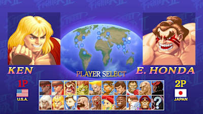 Nintendo Switch用ソフト『ウルトラストリートファイターII』のプレイヤーセレクト画面。