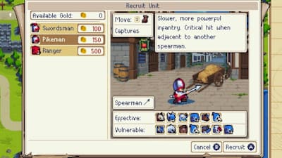 A screenshot of a pikeman in Wargroove.