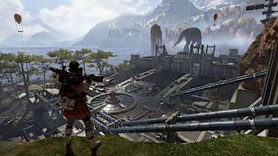 A screenshot of a character overlooking a map in Apex Legends