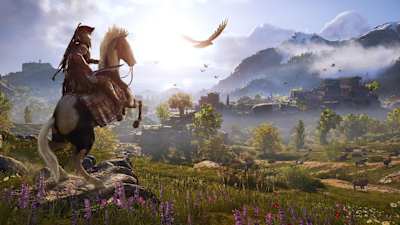 Alexios blickt über das antike Griechenland. Assassin's Creed Odyssey bildet die Spielwelt hervorragend ab und besticht durch Detailreichtum und Abwechslung