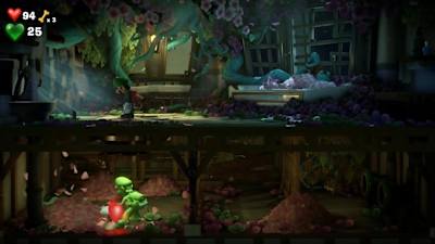 Der Koop-Modus von Luigi's Mansion 3. Ein Spieler steuert Fluigi, der in Bereiche gelangt, die Luigi verwehrt bleiben