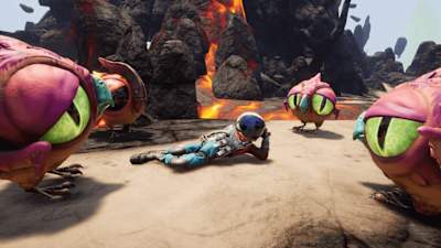 Ein typisches Bild aus dem abgedrehten Journey to the Savage Planet. Das Weltraum-Abenteuer gehört zu den witzigsten Spielen der letzten Jahre