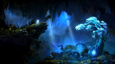 Ori findet einen leuchtenden Baum. Das Metroidvania-Abenteuer verschlägt den Waldgeist in die düstere Welt von Niwen