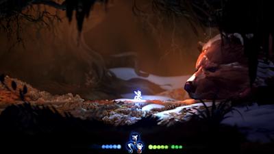 Ori trifft auf einen Bären. In den Kämpfen sorgen drei frei belegbare Spezialfähigkeiten für Abwechslung