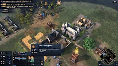 Screenshot aus Age of Empires 4 zeigt eine Kaserne der Engländer samt Vorhut-Waffenknechten