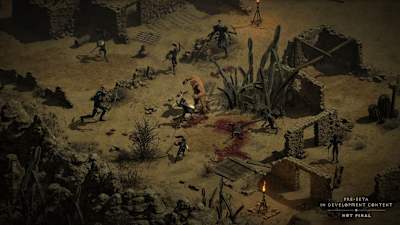One of Diablo 2: Resurrected's many desert scenes with dilapidated ruins