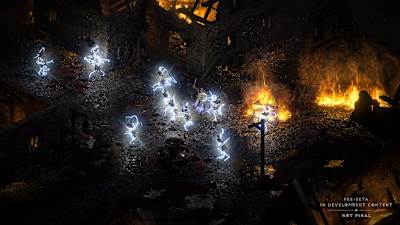 An example of a chained lightning attack in Diablo 2: Resurrected
